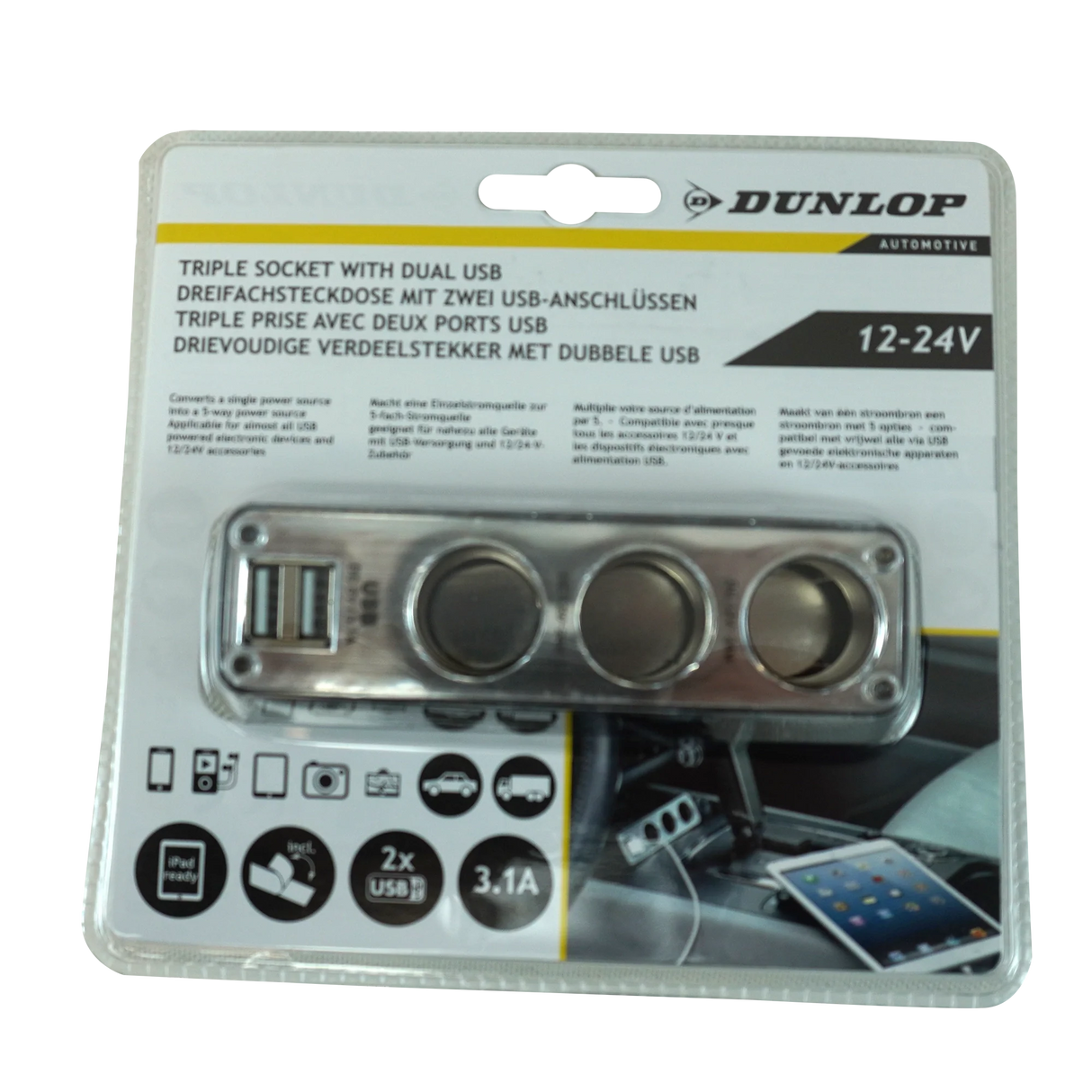 3-Socket Car Cigarette Lighter Adapter with 2 USB Ports