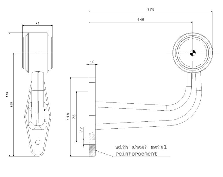 Wide-Angle LED Marker Lamp with Flexible Arm and Microprism Lens