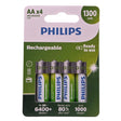 Pilas recargables AA Philips – Pack de 4 unidades, 1300 mAh