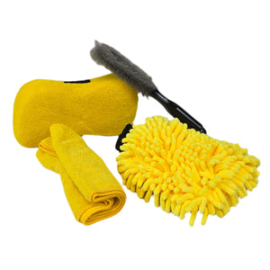 Car Care Kit (Microfiber Cloth, Sponge, Wheel Brush & Wash Mitt)