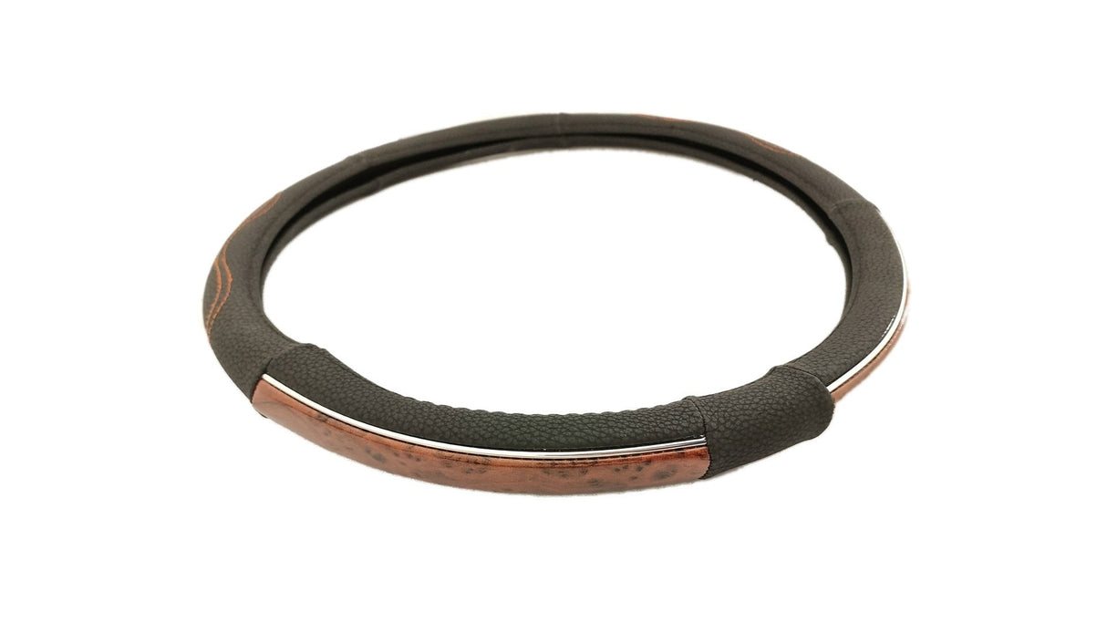 Steering Wheel Cover 44-46 cm Black with Wood Pattern
