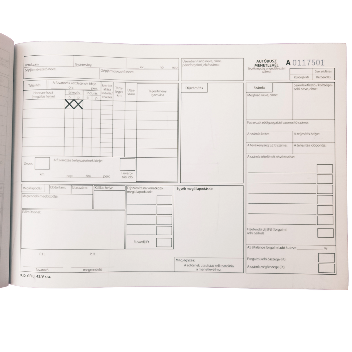 Bus Logbook DGJ42/V 2-Part Form